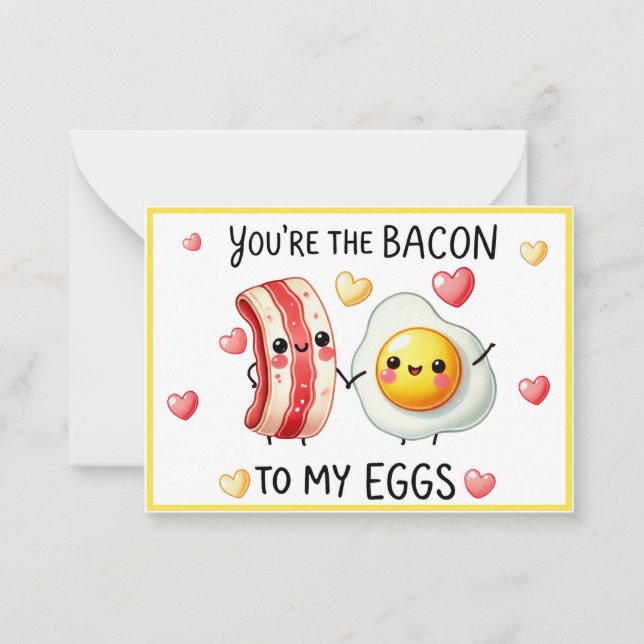 Cute Kawaii Bacon and Eggs Note Card (Front)