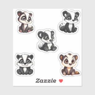 cute kawaii badgers sticker sheet