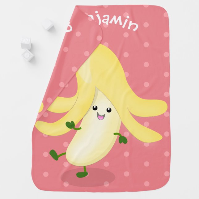 Cute kawaii banana cartoon baby blanket (In Situ)