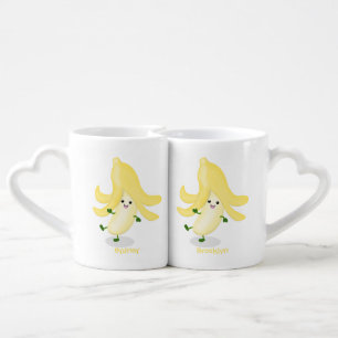 Cute kawaii banana cartoon coffee mug set