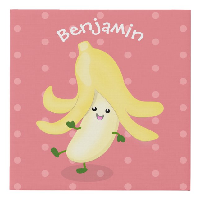 Cute kawaii banana cartoon faux canvas print (Front)