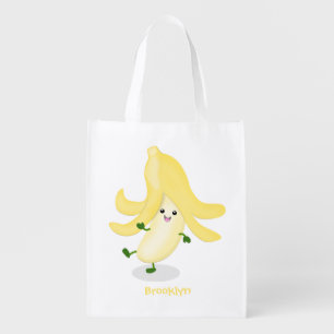 Cute kawaii banana cartoon grocery bag