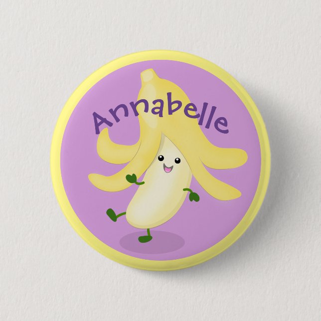 Cute kawaii banana cartoon illustration button (Front)