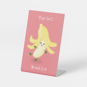 Cute kawaii banana cartoon pedestal sign