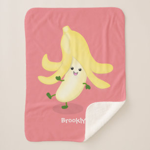 Cute kawaii banana cartoon  sherpa blanket