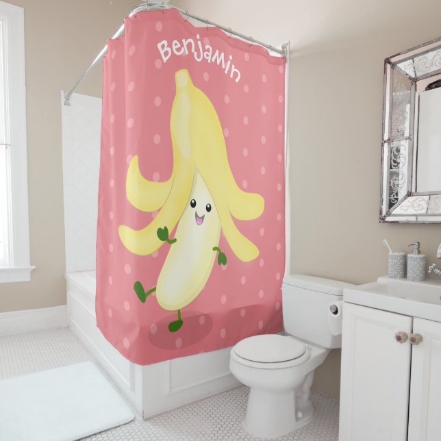 Cute kawaii banana cartoon shower curtain (In Situ)