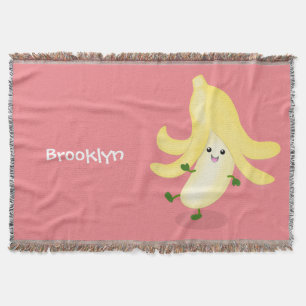 Cute kawaii banana cartoon throw blanket
