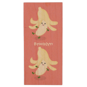 Cute kawaii banana cartoon wood flash drive