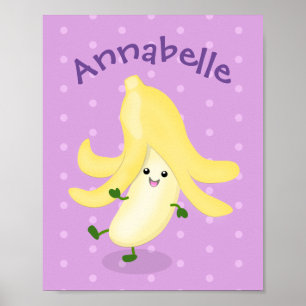 Cute kawaii banana purple cartoon illustration poster