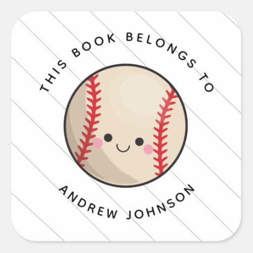 Cute Kawaii Baseball Ball Kids Name Bookplate