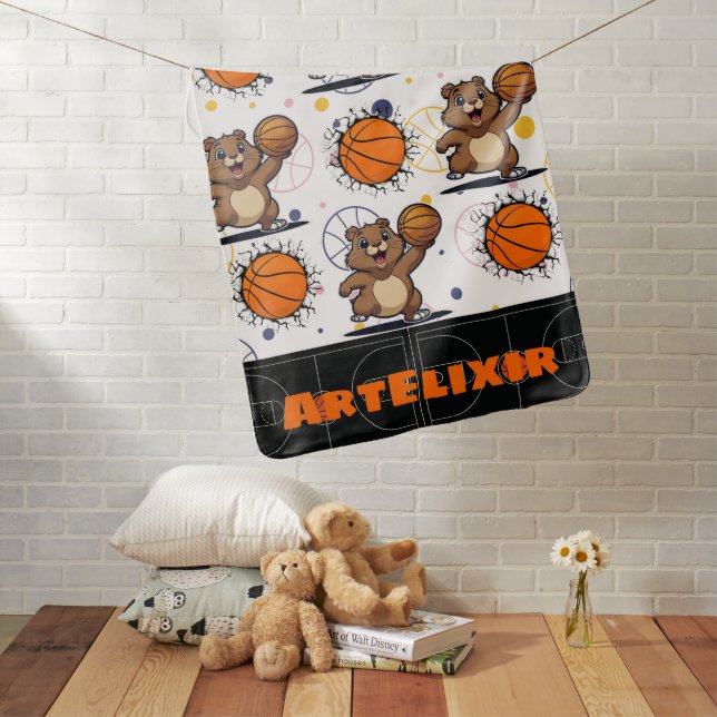 Cute Kawaii Basketball Gopher Print Baby Blanket (In Situ)