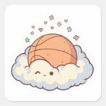 Cute Kawaii Basketball on Cloud Aesthetic Sticker