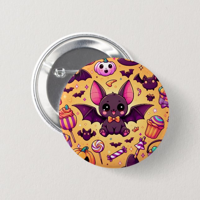Cute kawaii bat candy halloween button (Front & Back)