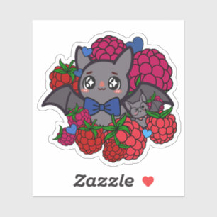 Cute Kawaii Bat with Red Raspberries - Adorable Fr Sticker
