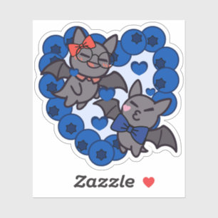 Cute Kawaii Bats in Blueberry Heart - Adorable Fru Sticker