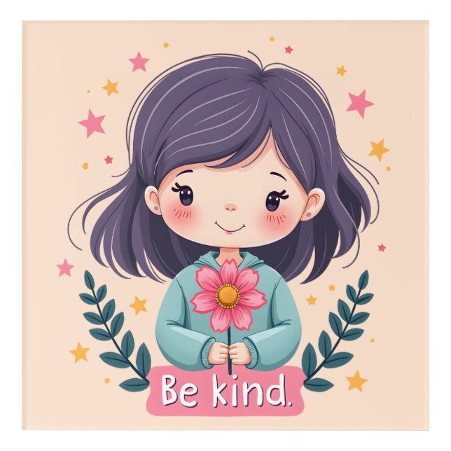 Cute Kawaii "Be Kind" Illustration Acrylic Print (Front)