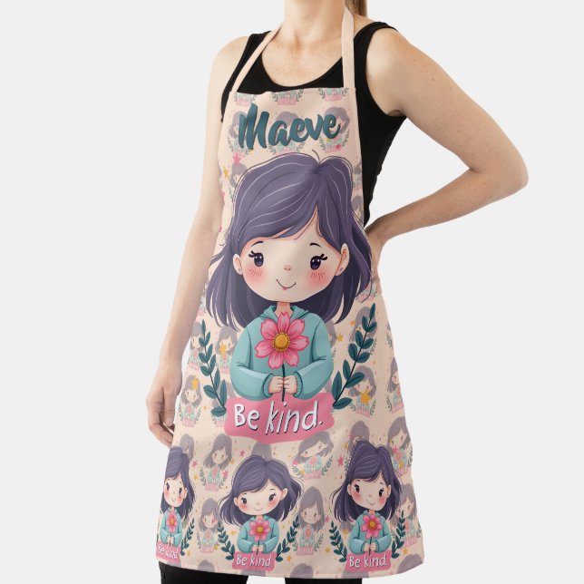 Cute Kawaii "Be Kind" Illustration Apron (Insitu)