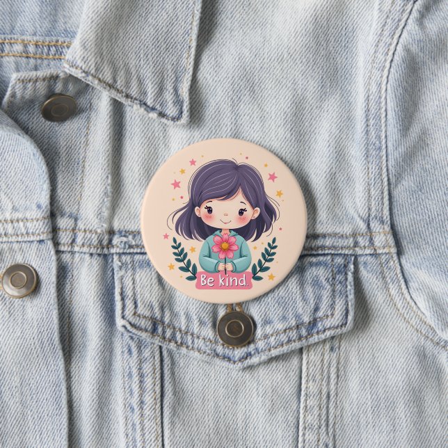 Cute Kawaii "Be Kind" Illustration Button (In Situ)