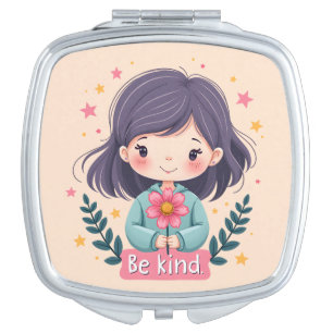 Cute Kawaii "Be Kind" Illustration Compact Mirror