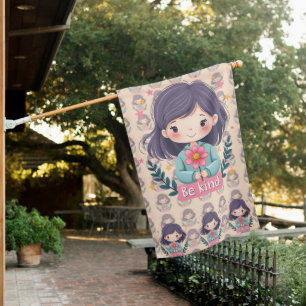 Cute Kawaii "Be Kind" Illustration House Flag