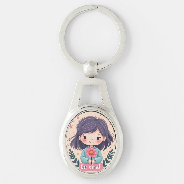 Cute Kawaii "Be Kind" Illustration Keychain (Front)
