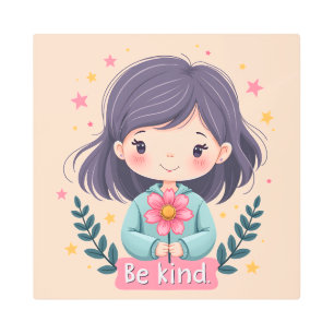 Cute Kawaii "Be Kind" Illustration Metal Print