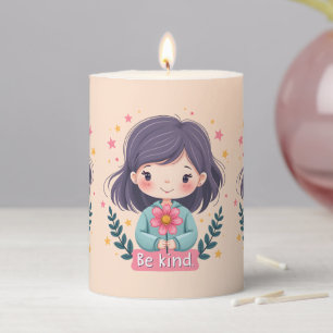 Cute Kawaii "Be Kind" Illustration Pillar Candle