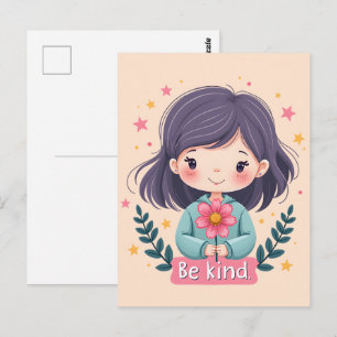 Cute Kawaii "Be Kind" Illustration Postcard