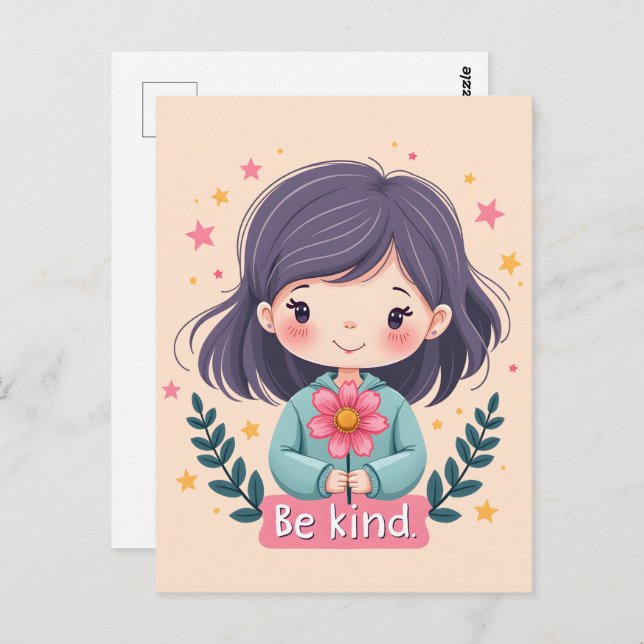 Cute Kawaii "Be Kind" Illustration Postcard (Front/Back)
