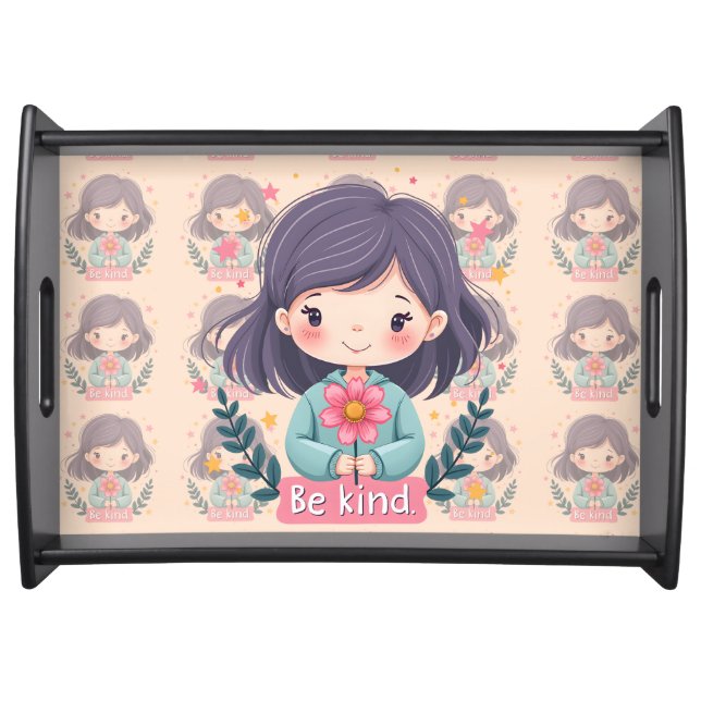 Cute Kawaii "Be Kind" Illustration Serving Tray (Front)