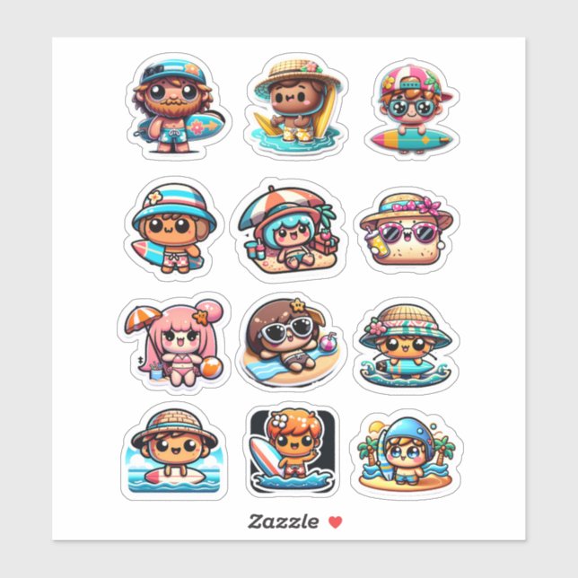 Cute Kawaii Beach Bum Surfboard Sticker (Sheet)