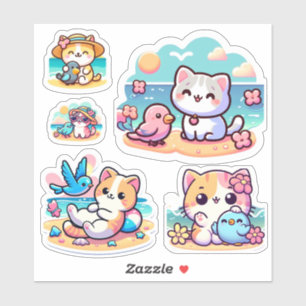 Cute kawaii beach cat Custom-Cut Vinyl Sticke Sticker