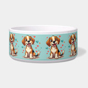 Cute Kawaii Beagle with Hearts Playful Dog Art Bowl