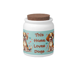 Cute Kawaii Beagle with Hearts Playful Dog Art Candy Jar