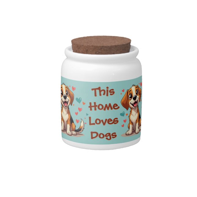 Cute Kawaii Beagle with Hearts Playful Dog Art Candy Jar (Front)