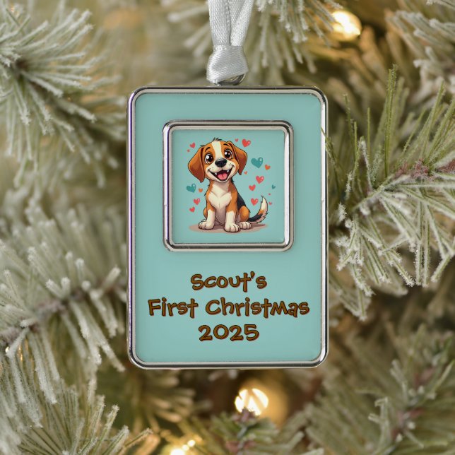 Cute Kawaii Beagle with Hearts Playful Dog Art Christmas Ornament (Tree)
