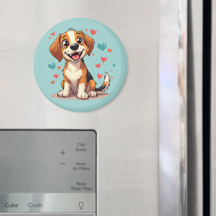 Cute Kawaii Beagle with Hearts Playful Dog Art Magnet