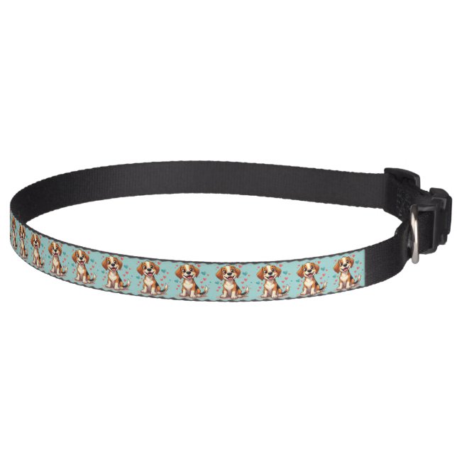 Cute Kawaii Beagle with Hearts Playful Dog Art Pet Collar (Right)