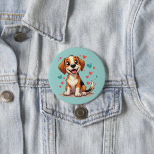 Cute Kawaii Beagle with Hearts Playful Dog Button