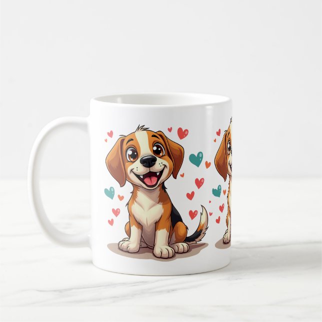 Cute Kawaii Beagle with Hearts Playful Dog Coffee Mug (Left)