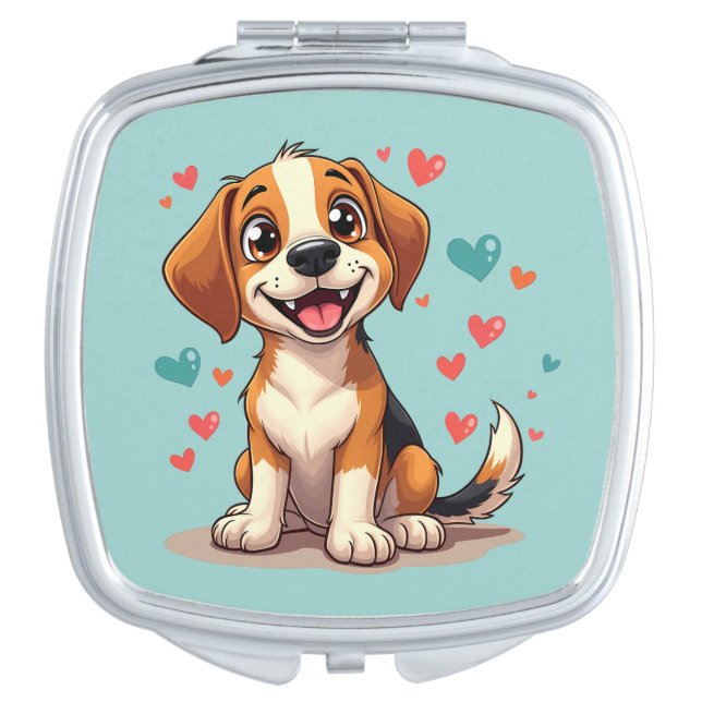 Cute Kawaii Beagle with Hearts Playful Dog Compact Mirror (Front)