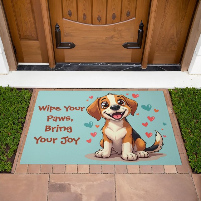 Cute Kawaii Beagle with Hearts Playful Dog Doormat (Outdoor)