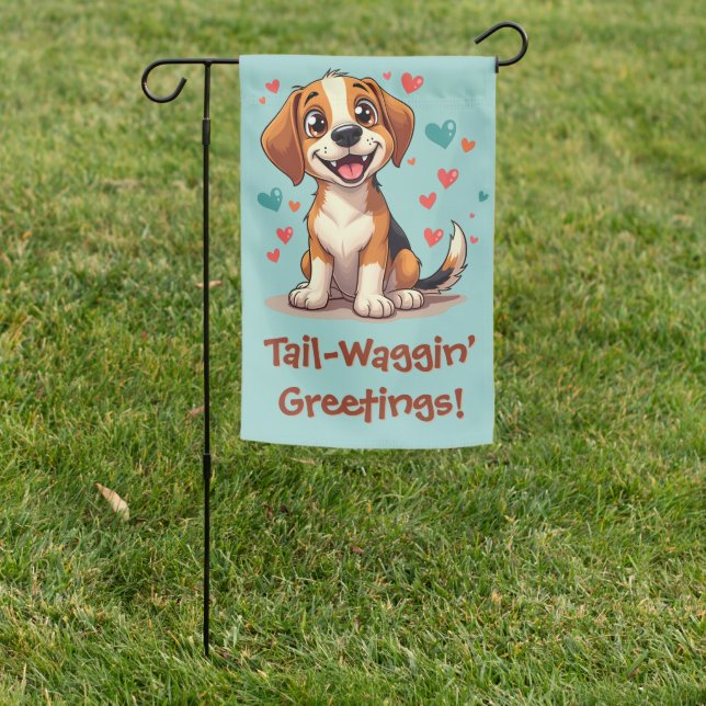 Cute Kawaii Beagle with Hearts Playful Dog Garden Flag (In SItu)