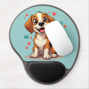 Cute Kawaii Beagle with Hearts Playful Dog Gel Mouse Pad