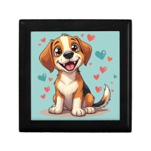 Cute Kawaii Beagle with Hearts Playful Dog Gift Box