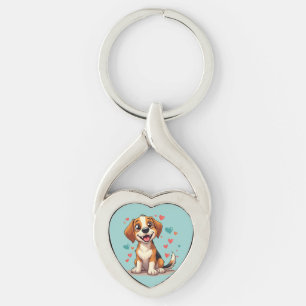 Cute Kawaii Beagle with Hearts Playful Dog Keychain