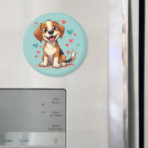 Cute Kawaii Beagle with Hearts Playful Dog Magnet