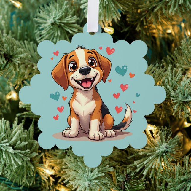 Cute Kawaii Beagle with Hearts Playful Dog Ornament Card (Insitu (Tree))