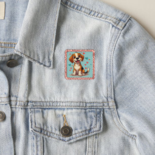 Cute Kawaii Beagle with Hearts Playful Dog Patch