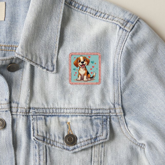 Cute Kawaii Beagle with Hearts Playful Dog Patch (On Jacket)